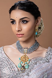 Gold Finish Hydro Polki Necklace Set