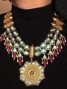 Gold Finish Jade Necklace Set