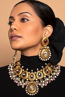 Gold Finish Handcrafted Onyx Necklace Set