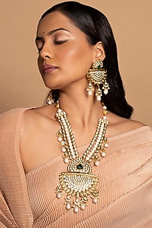 Gold Finish Necklace Set With Baroque Pearls
