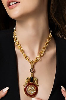 Gold Finish Black Onyx & Freshwater Pearl Handcrafted Long Necklace
