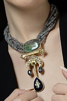 Multi-Colored Hydro Polki & Agate Beaded Handcrafted Enameled Necklace
