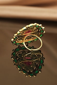 Gold Finish Tri-Color Stone Ring