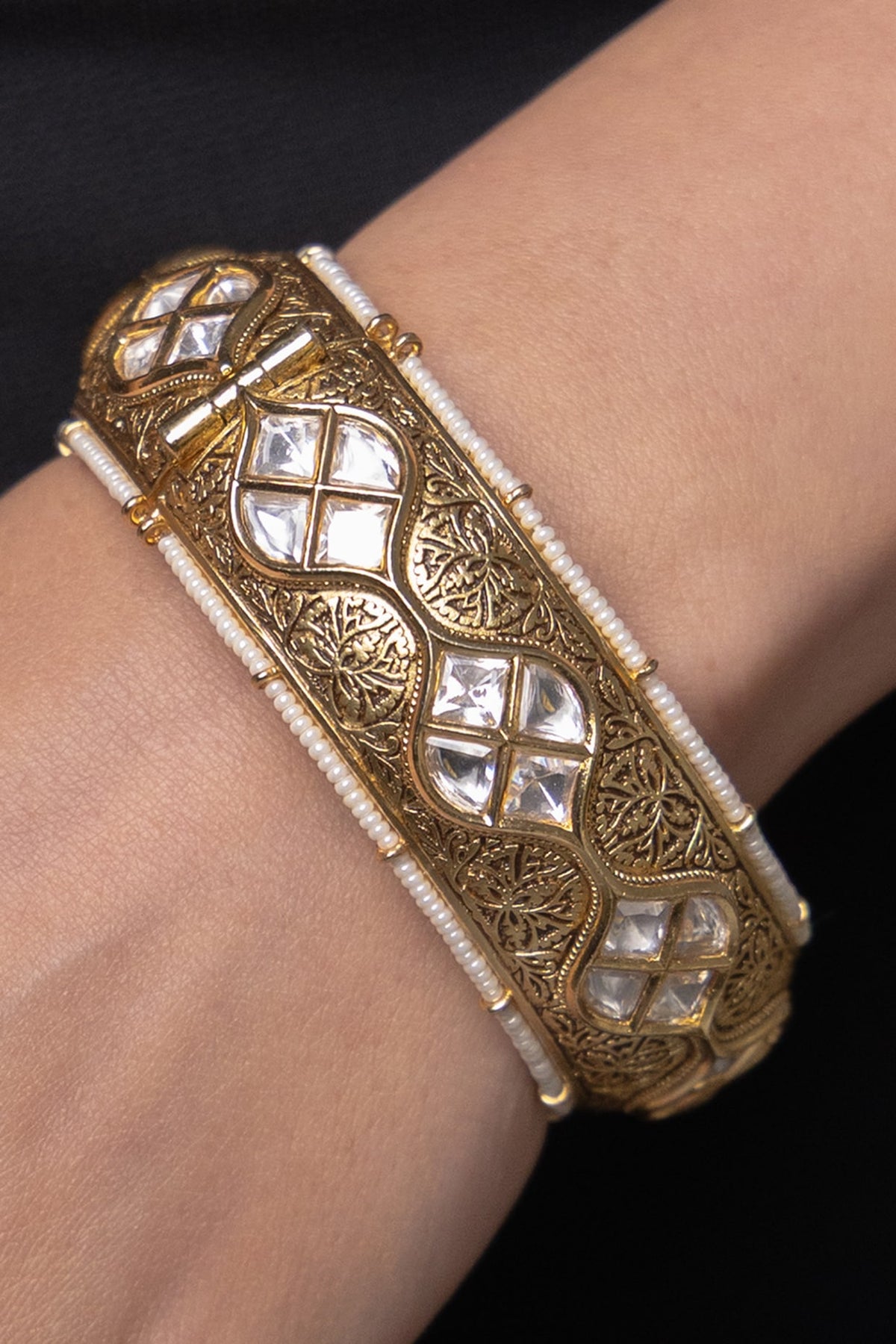 Yellow Gold Finish Crystal Bangles (Set Of 2)