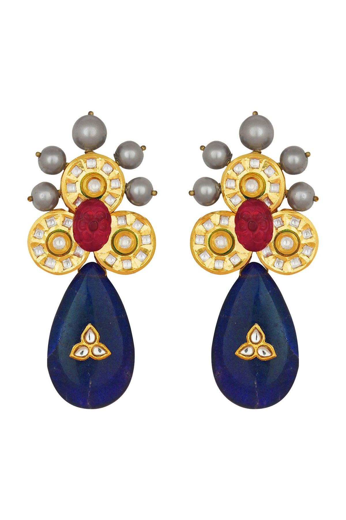 Gold Finish Carved Ruby Earrings