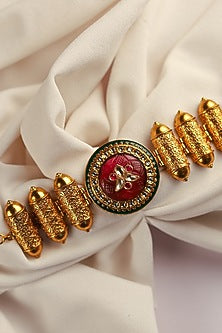 Gold Finish Red Stone Bracelet