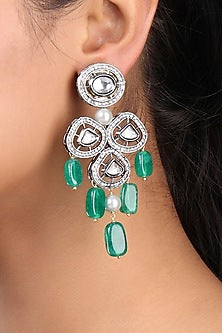 Black Rhodium Finish Kundan Polki Dangler Earrings