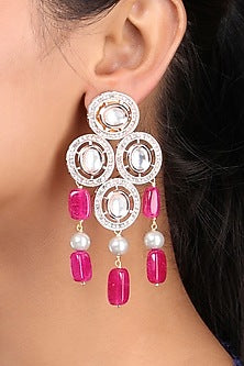 Rose Gold Finish Kundan Dangler Earrings