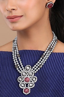 Black Rhodium Finish Kundan Polki Necklace Set