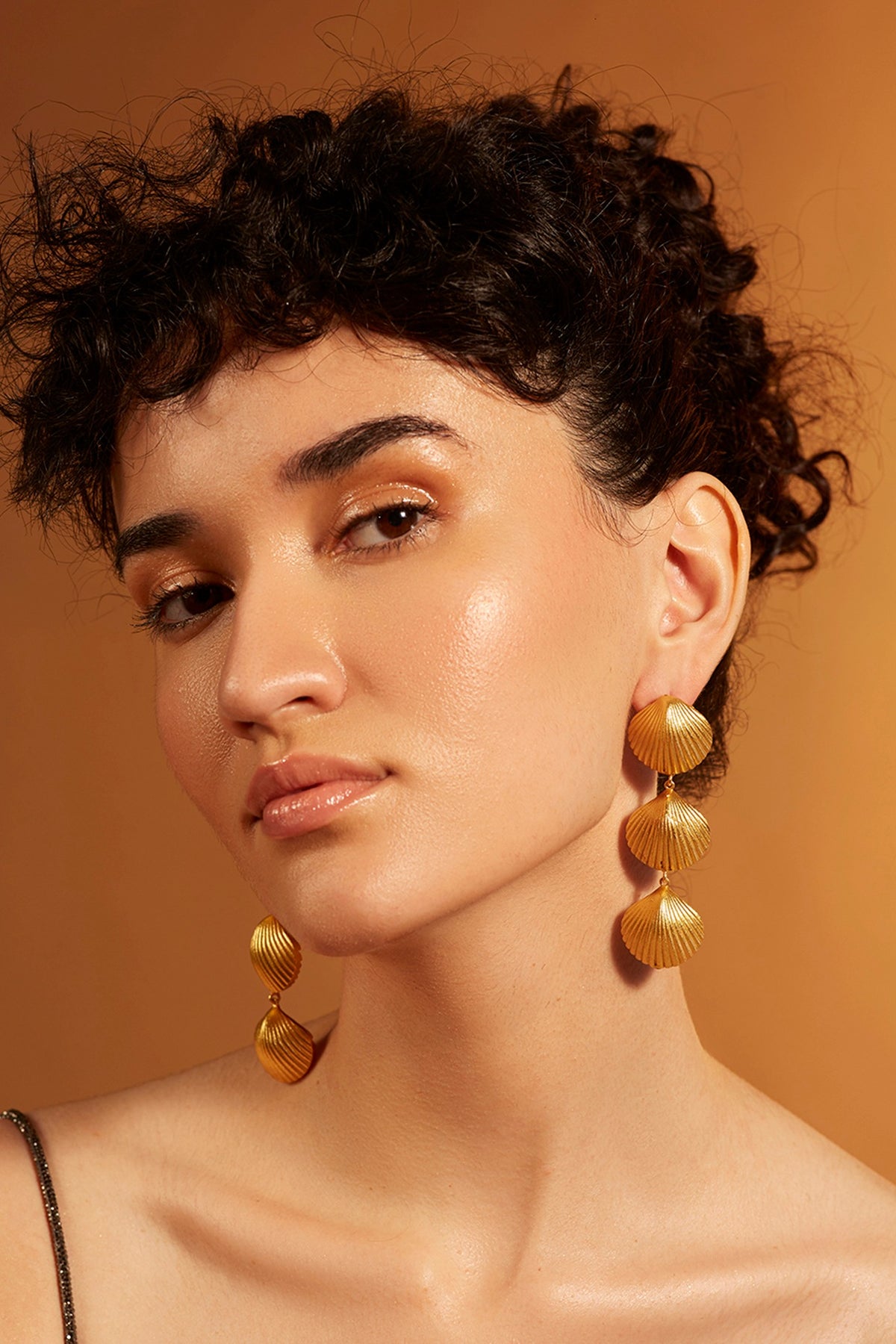 Gold Finish Sea Shell Dangler Earrings