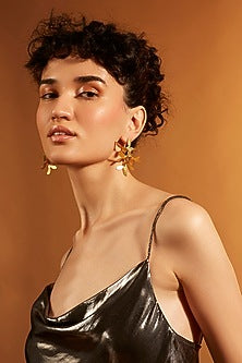 Gold Finish Botanical Charm Dangler Earrings