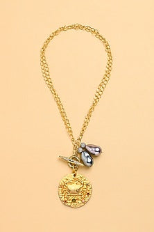 Gold Finish Twin Pearl Cancer Celestial Necklace