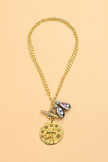 Gold Finish Twin Pearl Aquarius Celestial Necklace