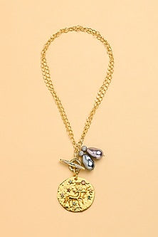 Gold Finish Twin Pearl Sagittarius Celestial Necklace