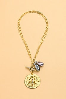 Gold Finish Twin Pearl Scorpio Celestial Necklace