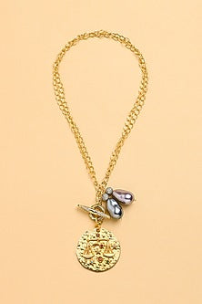 Gold Finish Twin Pearl Libra Celestial Necklace