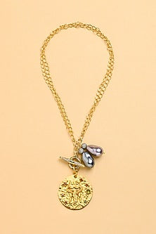 Gold Finish Twin Pearl Gemini Celestial Necklace