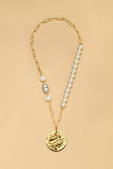 Gold Finish Pearl Pisces Celestial Necklace