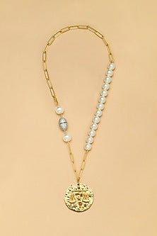 Gold Finish Pearl Libra Celestial Necklace