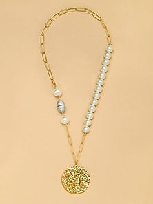 Gold Finish Pearl Capricorn Celestial Necklace