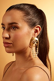 Gold Finish Pearl Dangler Earrings