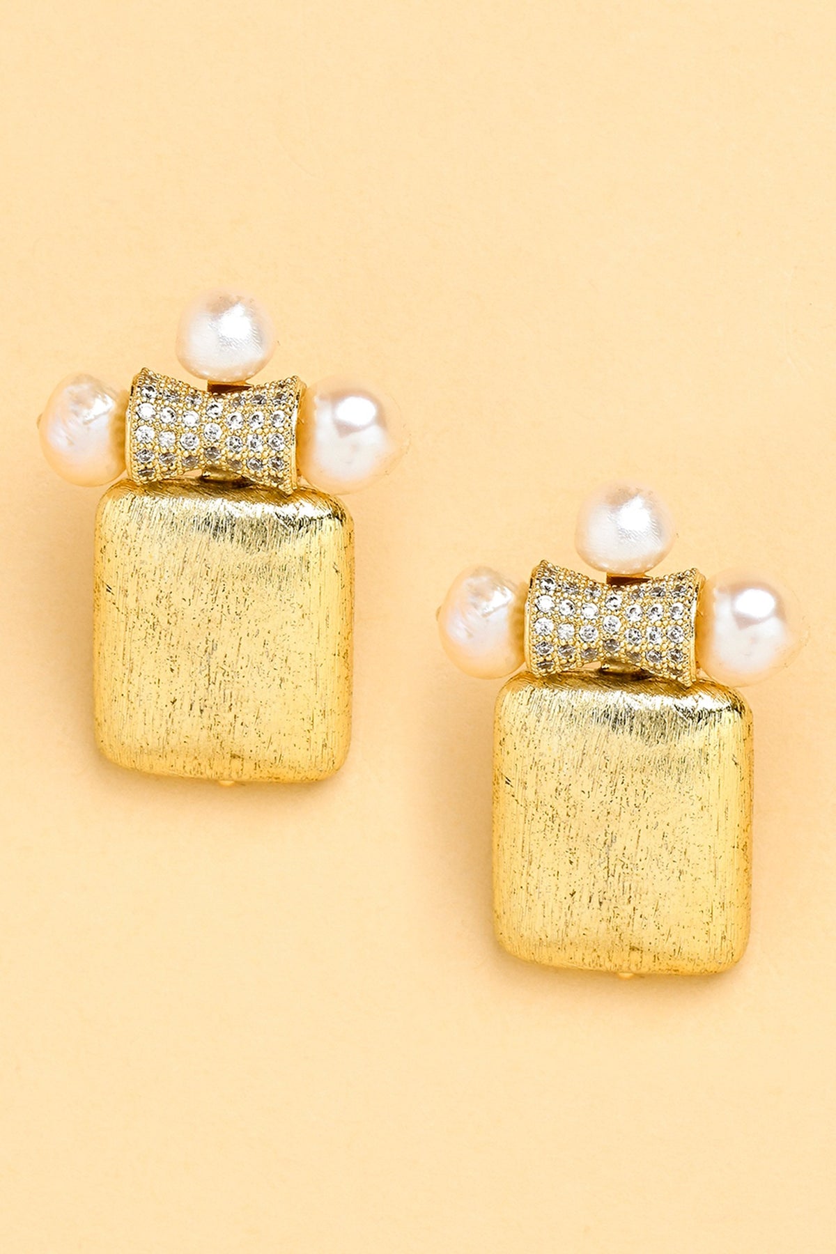Gold Finish Diamond & Pearl Stud Earrings