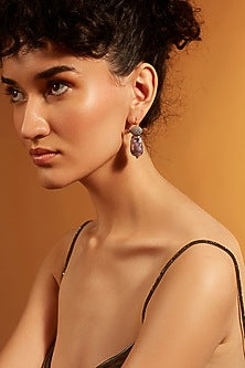 Gold Finish Diamond & Pearl Stud Earrings
