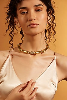 Gold Finish Beaded Choker Necklace