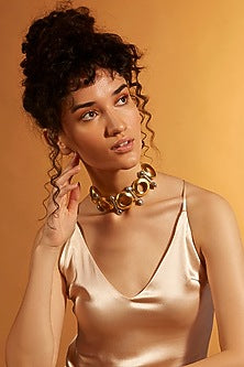 Gold Finish Diamante & Pearl Circlet Choker Necklace