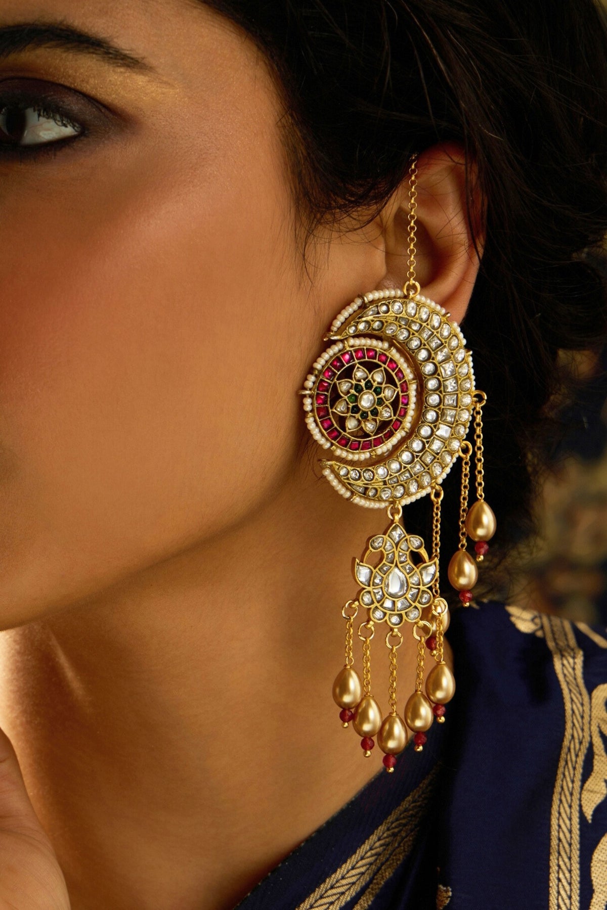 Gold Finish Multi-Colored Stone Dangler Earrings