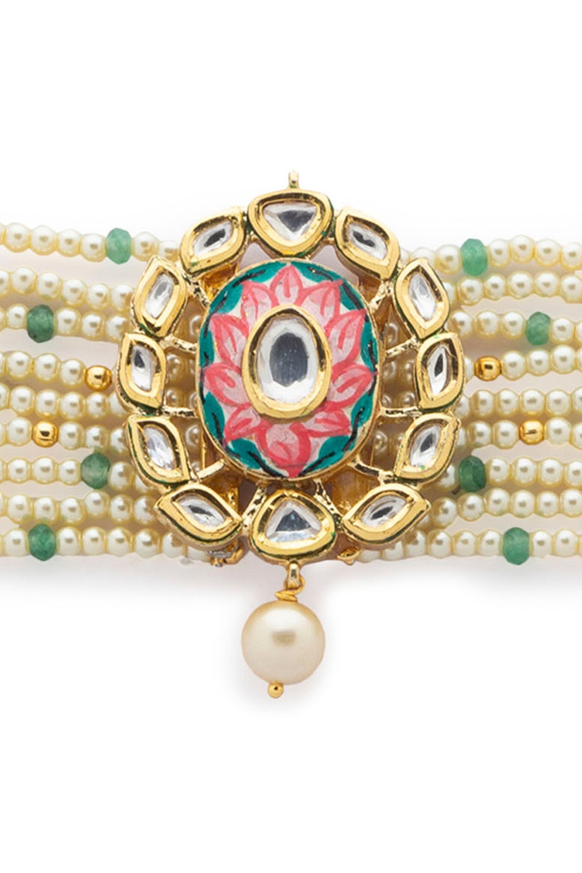 Gold Finish Green Agate Beaded Bracelet