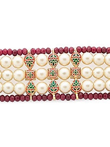Gold Finish Red Agate Beaded Bracelet