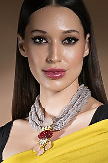 Gold Finish Rose Quartz Necklace
