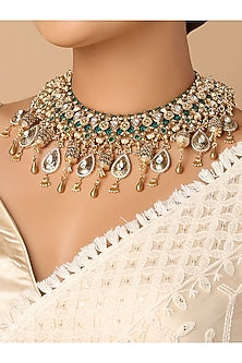 Gold Finish Onyx & Hydro Polki Choker Necklace