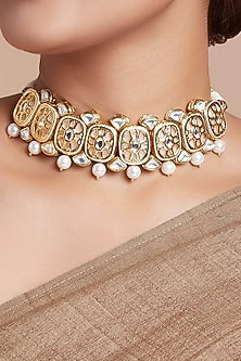 Gold Finish Hydro Polki & Beaded Necklace