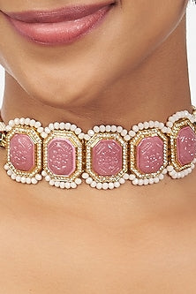 Gold Finish Agate Choker Necklace
