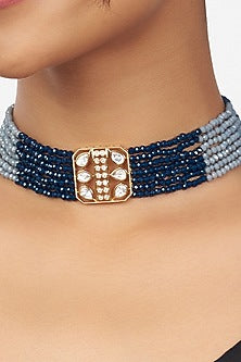 Gold Finish Hydro Kundan Polki Choker Necklace