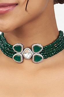Gold Finish Zirconia & Agates Choker Necklace