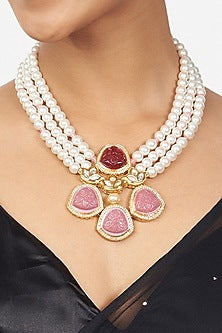 Gold Finish Pearl Beaded Necklace