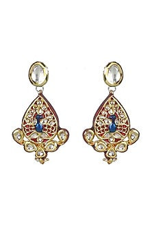 Gold Finish Meenakari Kundan Polki Dangler Earrings