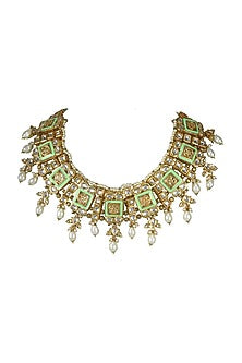 Gold Finish Pearl Meenakari Choker Necklace