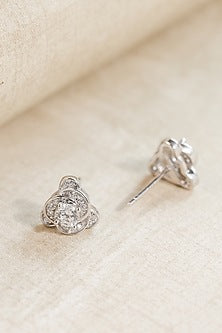 White Finish Zircon Triangle Stud Earrings In Sterling Silver