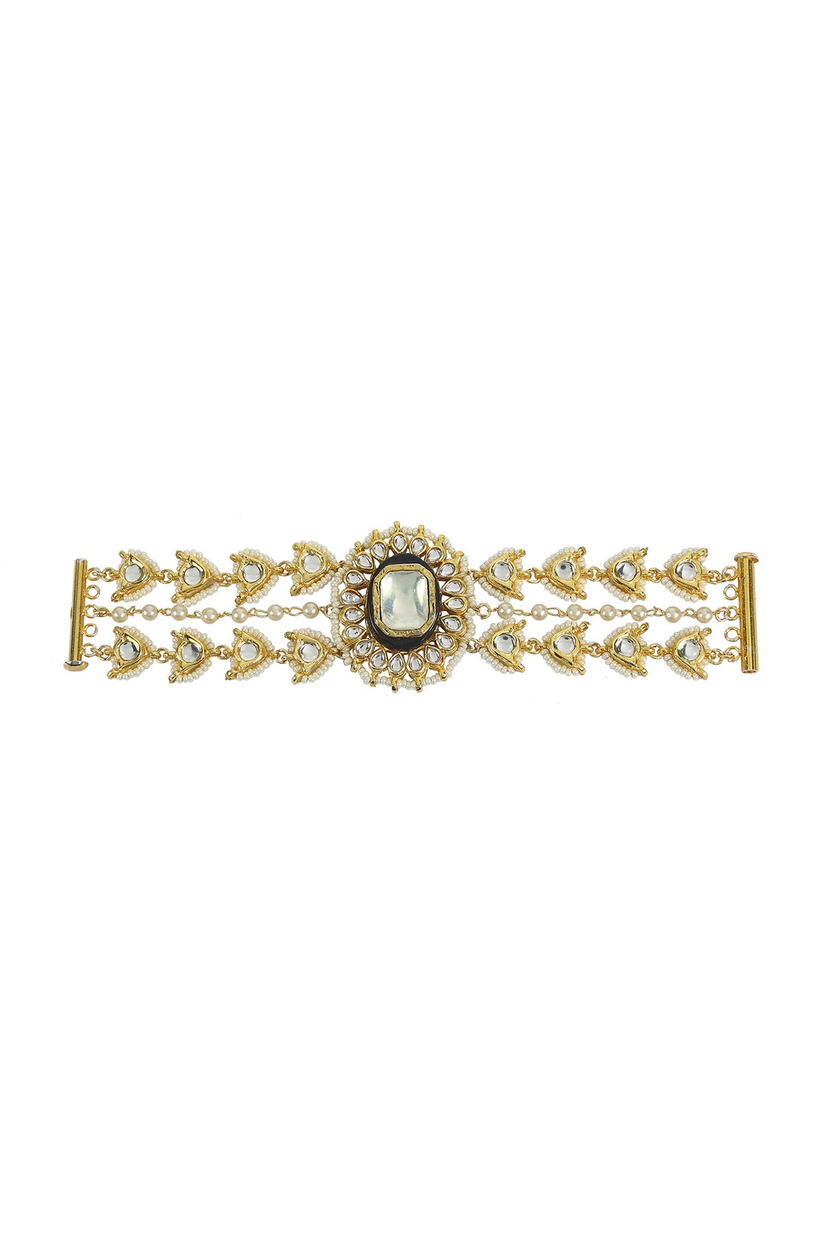 Gold Finish White Jadtar & Kundan Polki Bracelet