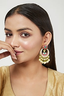 Gold Finish Green Chandbali Earrings