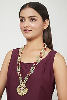 Gold Finish Beaded Long Necklace