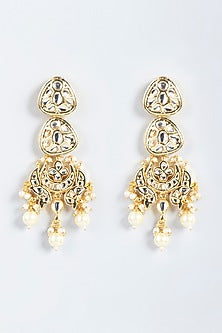 Gold Finish Kundan Polki Dangler Earrings