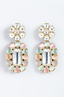 Gold Finish Pastel Multi-Colored Stone Dangler Earrings
