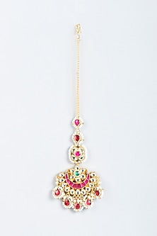 Gold Finish Red Stone Maangtikka