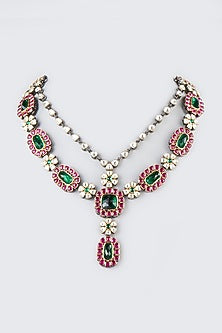 Gold Finish Long Necklace With Natural Stones