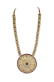 Gold Finish Foiled Beaded & Pearls Long Necklace